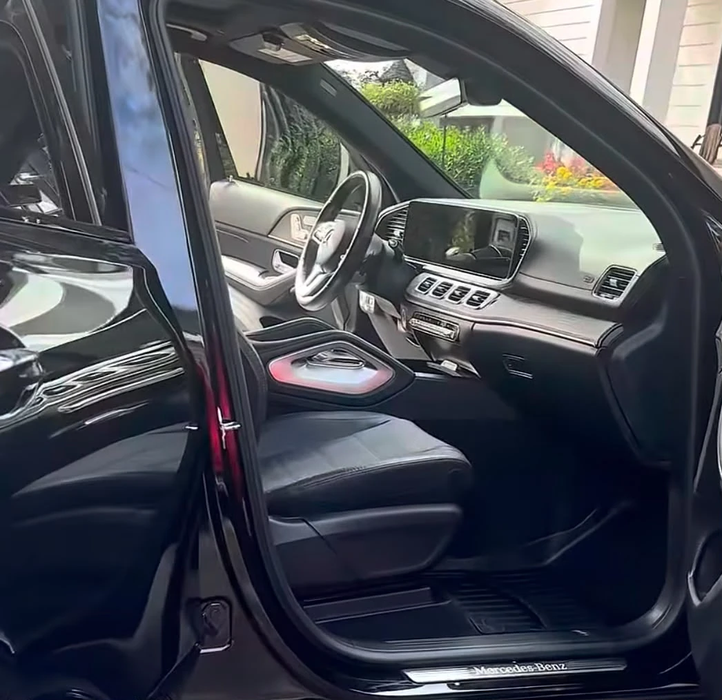 Detailed Mercedes-Benz GLE black leather front interior and dashboard, Newton MA mobile detailing